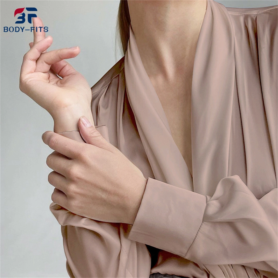 2022 Women Elegant Silk Satin Loose Casual Long Sleeve Blouse Tops