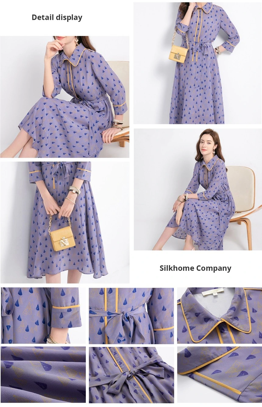 Spring/Summer New Silk Dress Women&prime;s Slim Fit Custom Printed Silk Apparel