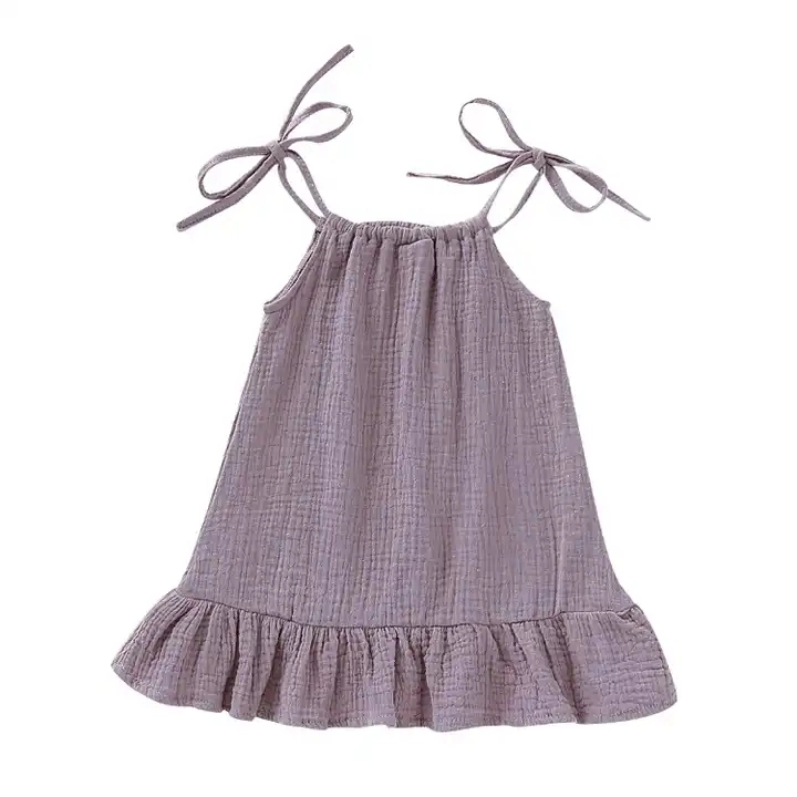Cotton Linen Kids Dresses Ruffles Children Slip Dress Fashion Girls Clothing