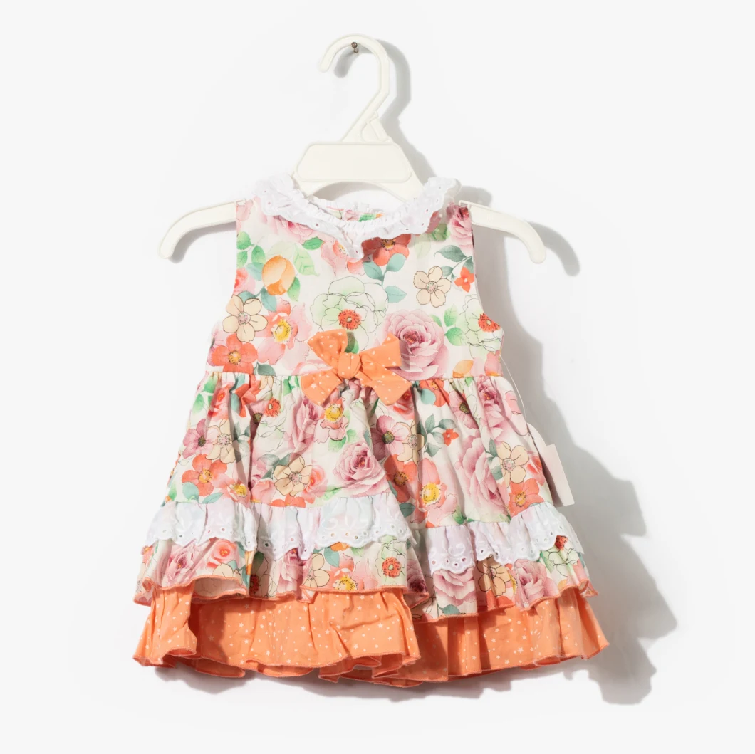 Children Kids Girls Girl&prime; S Babies Printed Linen Sleeveless Dress Kids Wear Children Clothes
