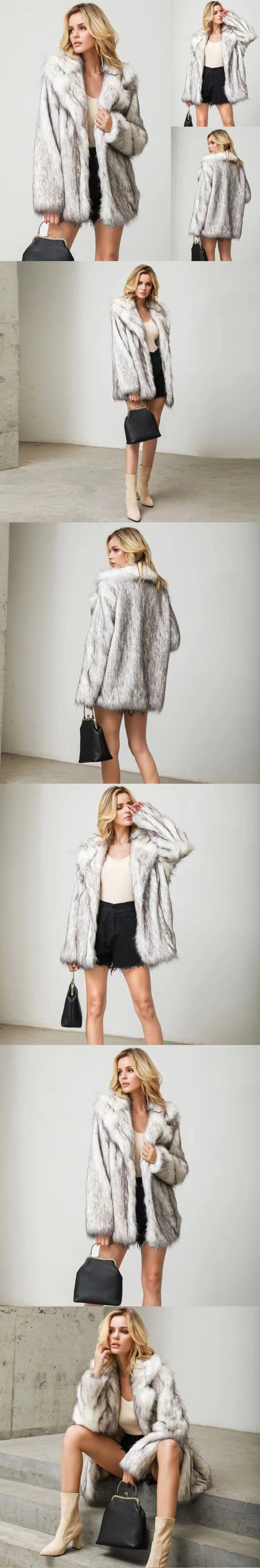 Winter Imitation Fox Fur Slim Faux Fur Coat