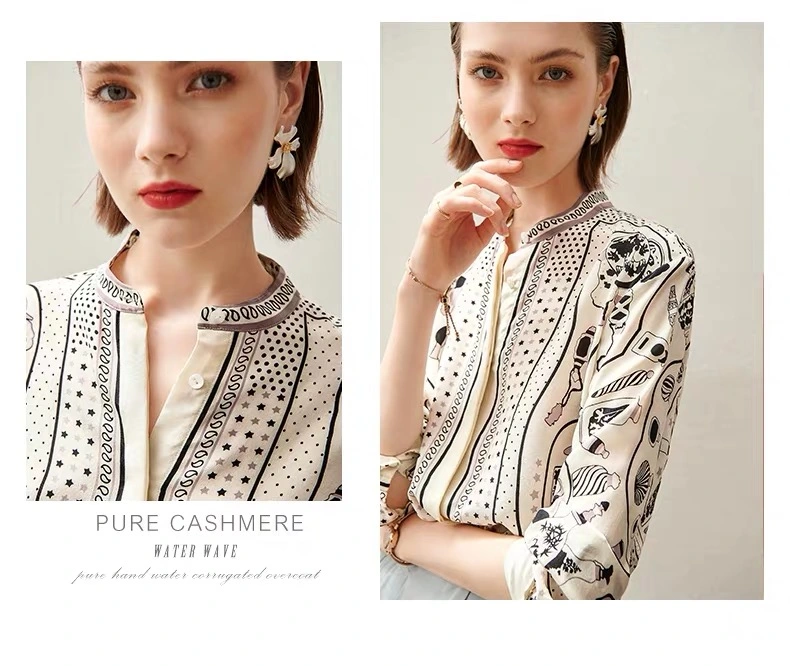 New French Printed Pure Silk Lady Blouse
