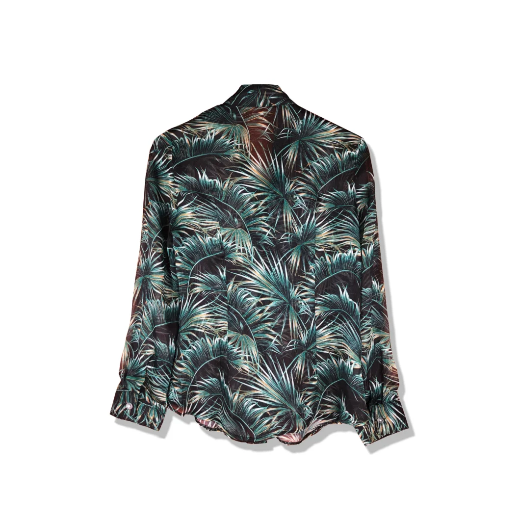 Custom Fashion Cheap Women Floral Print Pattern Silk Blouse Band Collar with Elastic Detai Manufacturer